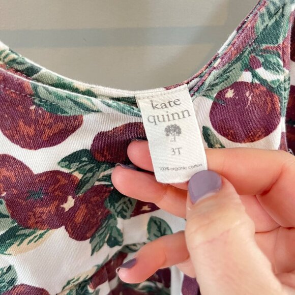 Kate Quinn Girls 3T Organic Cotton Dress Apple‎ Print Tie Straps - Picture 3 of 5